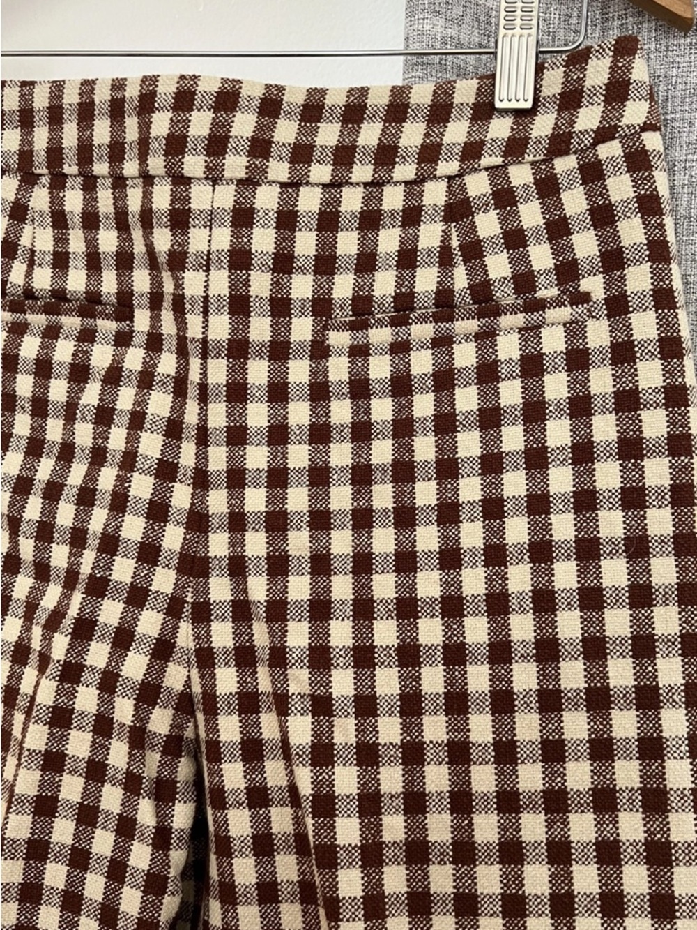 Sezane Martin Ecru and Brown Checked Cropped Trousers - Picture 5 of 6